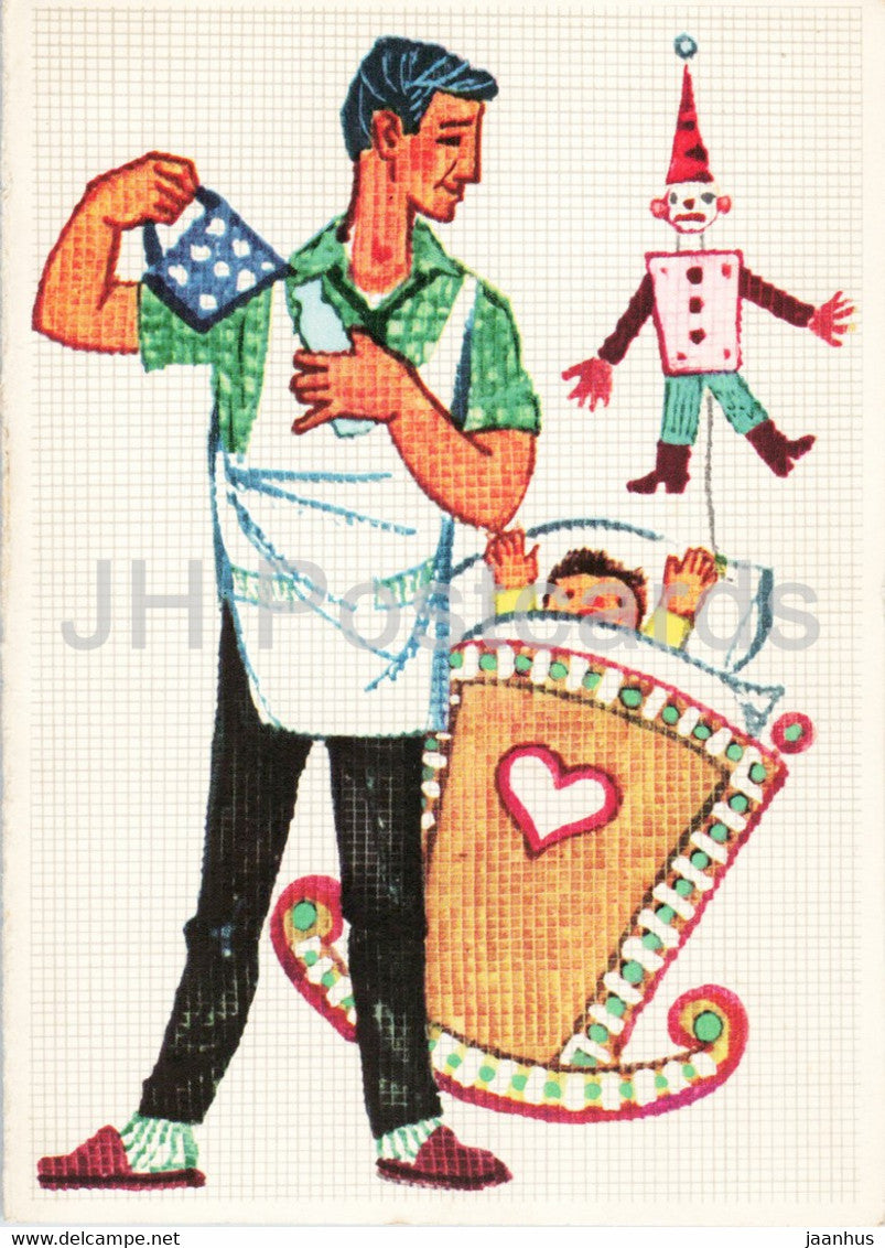 illustration - father - baby - unused - JH Postcards