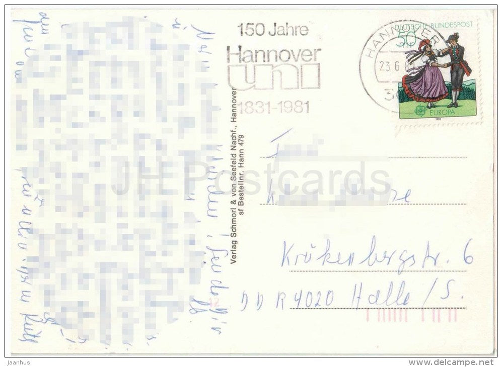 Gruss aus Hannover - Waterloo-Säule - Niedersachsen-Stadion - Zoo -Rathaus - stadium - Germany - 1981 gelaufen - JH Postcards