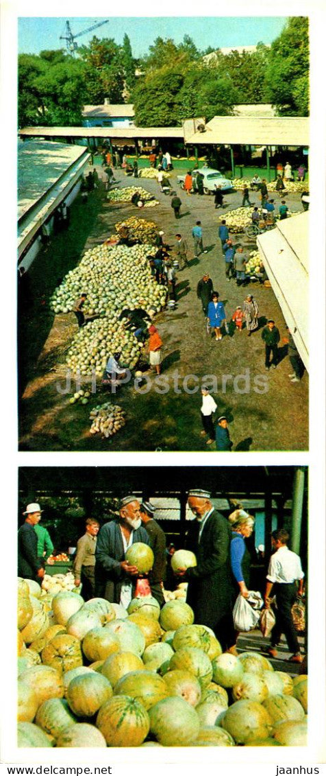 Fergana and Fergana Valley - autumn bazaar - market - water melon - 1974 - Uzbekistan USSR - unused - JH Postcards