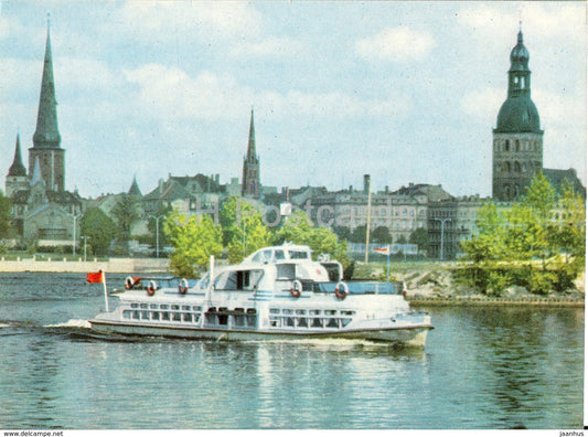 Old Riga - View from Daugava river - passenger boat - ship - 1963 - Latvia USSR - unused - JH Postcards