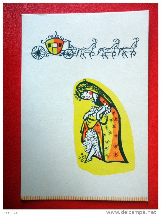 illustration by A. Skliutaskaite - Cinderella - carriage - Ambers - 1967 - Russia USSR - unused - JH Postcards