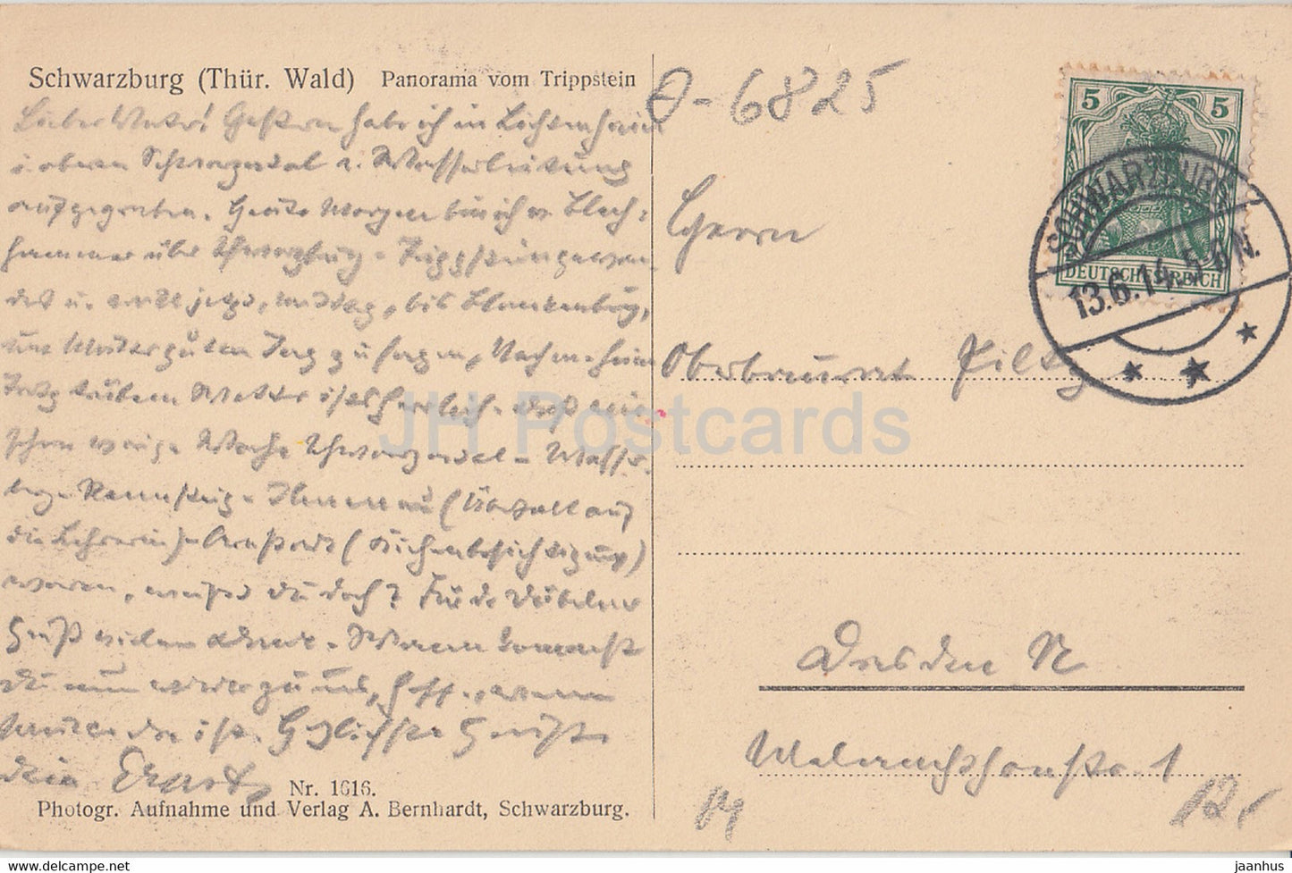 Schwarzburg - Thur Wald - Panorama vom Trippstein - 1616 - old postcard - 1914 - Germany - used