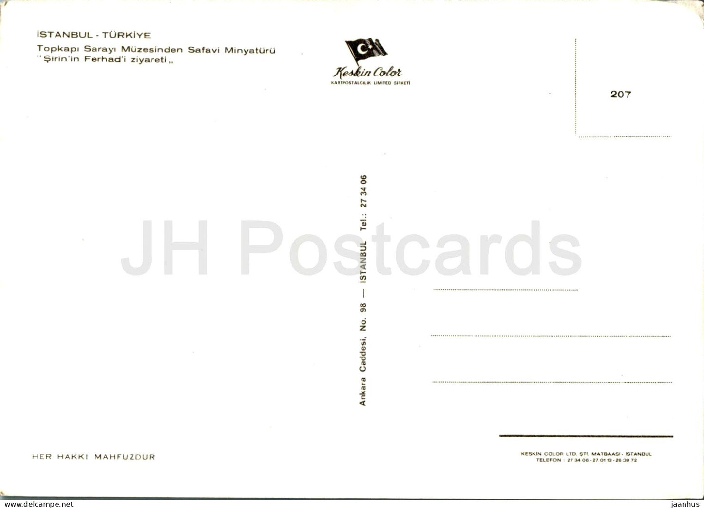 Istanbul - Visite Ferhad de Safavi - Sirin miniature du musée du palais de Topkapi - 207 - Turquie - inutilisé 