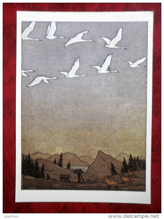 The Wonderful Adventures of Nils by S. Lagerlöf - Illustration by Diodorov - the return of a flock - 1981 - unused - JH Postcards