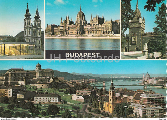 Budapest - view - panorama - parliament - castle hill - bridge - architecture - multiview - 1978 - Hungary - used - JH Postcards