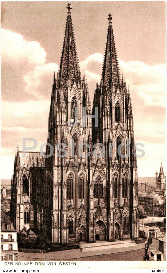 Koln - Cologne - Der Kolner Dom von Westen - cathedral - old postcard - Germany - unused - JH Postcards