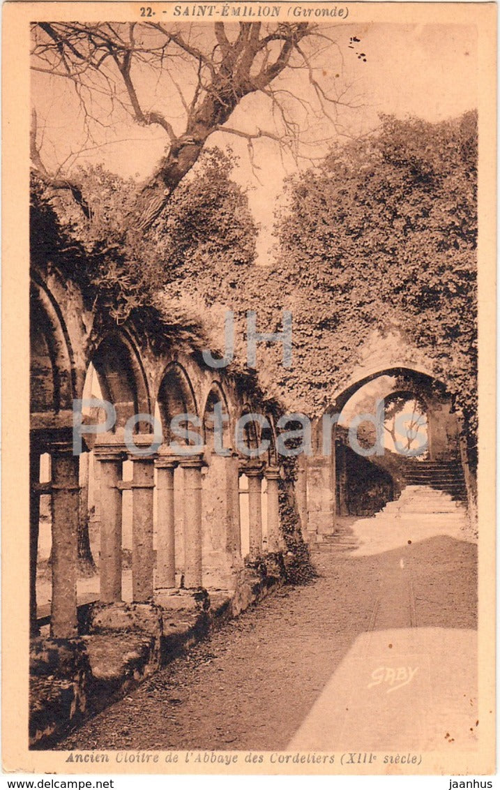 Saint Emilion - Ancien Cloitre de l'Abbaye des Cordeliers - cloister - 53 - 1938 - old postcard - France - used - JH Postcards