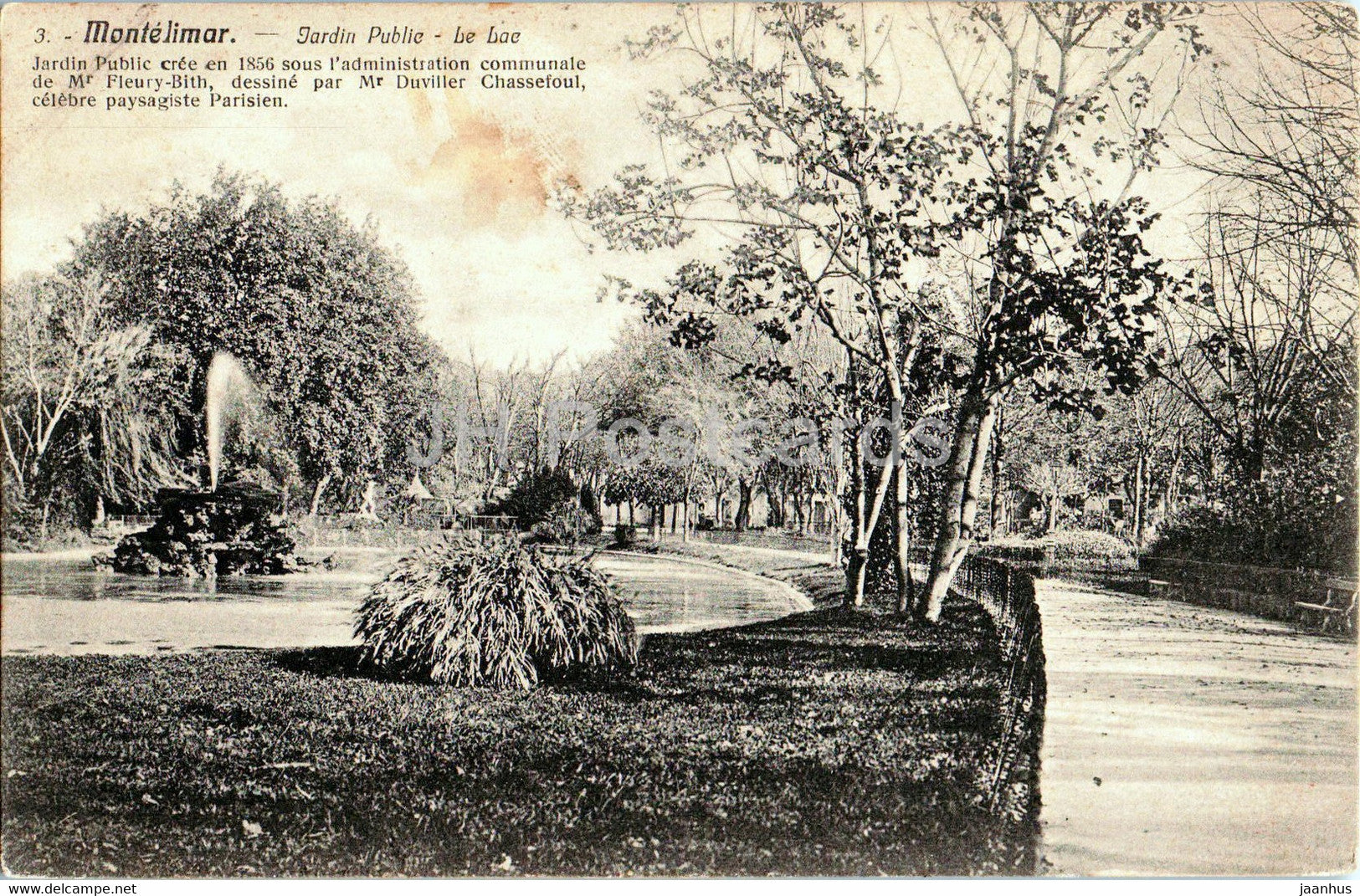 Montelimar - Jardin Public - Le Lac - 3 - old postcard - 1905 - France - used - JH Postcards