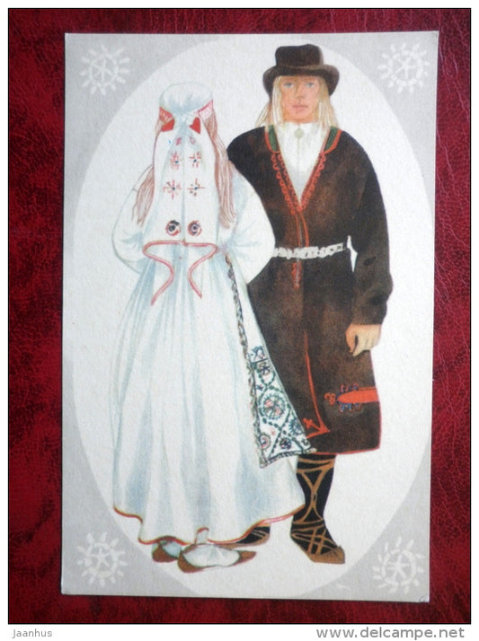 Estonian national costumes - man and woman from Paistu - 1975 - Estonia - USSR - unused - JH Postcards