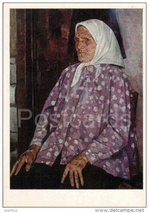 painting by A. Gorsky - Tatyana Molotkova from Martus village , 1975 - old woman - russian art - unused - JH Postcards