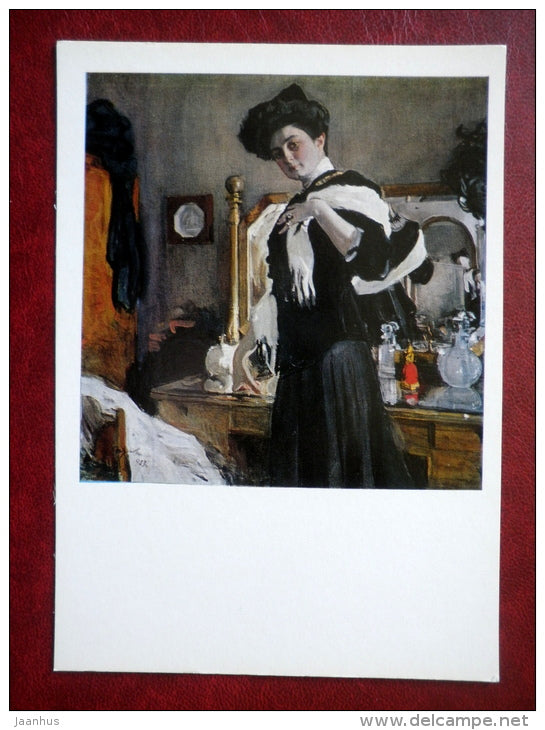 painting by V. Serov ,  Portrait of Henriette Girshman 1907 - woman - russian art - unused - JH Postcards