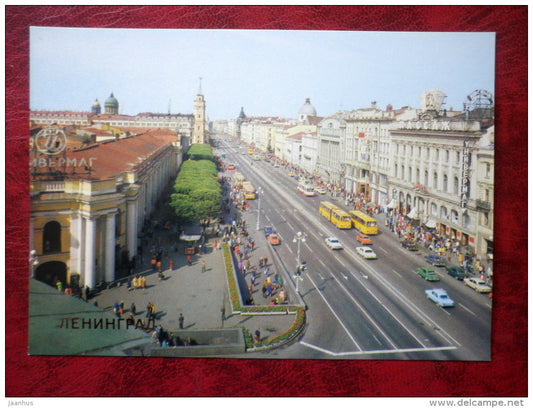 Leningrad - St. Petersburg - Nevsky Prospect - cars - buses - 1988 - Russia - USSR - unused - JH Postcards