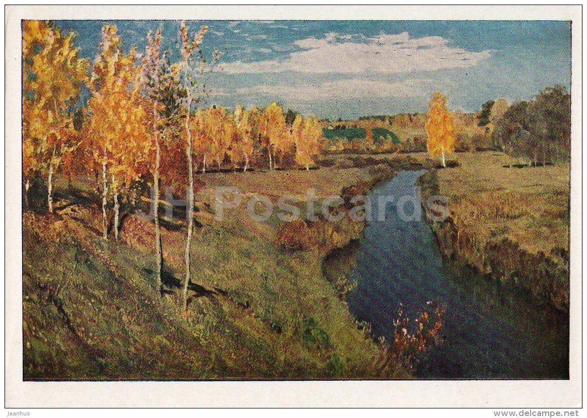 painting by I. Levitan - 1 - Golden Autumn , 1895 - river - Russian art - 1961 - Russia USSR - unused - JH Postcards
