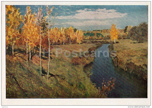 painting by I. Levitan - 1 - Golden Autumn , 1895 - river - Russian art - 1961 - Russia USSR - unused - JH Postcards