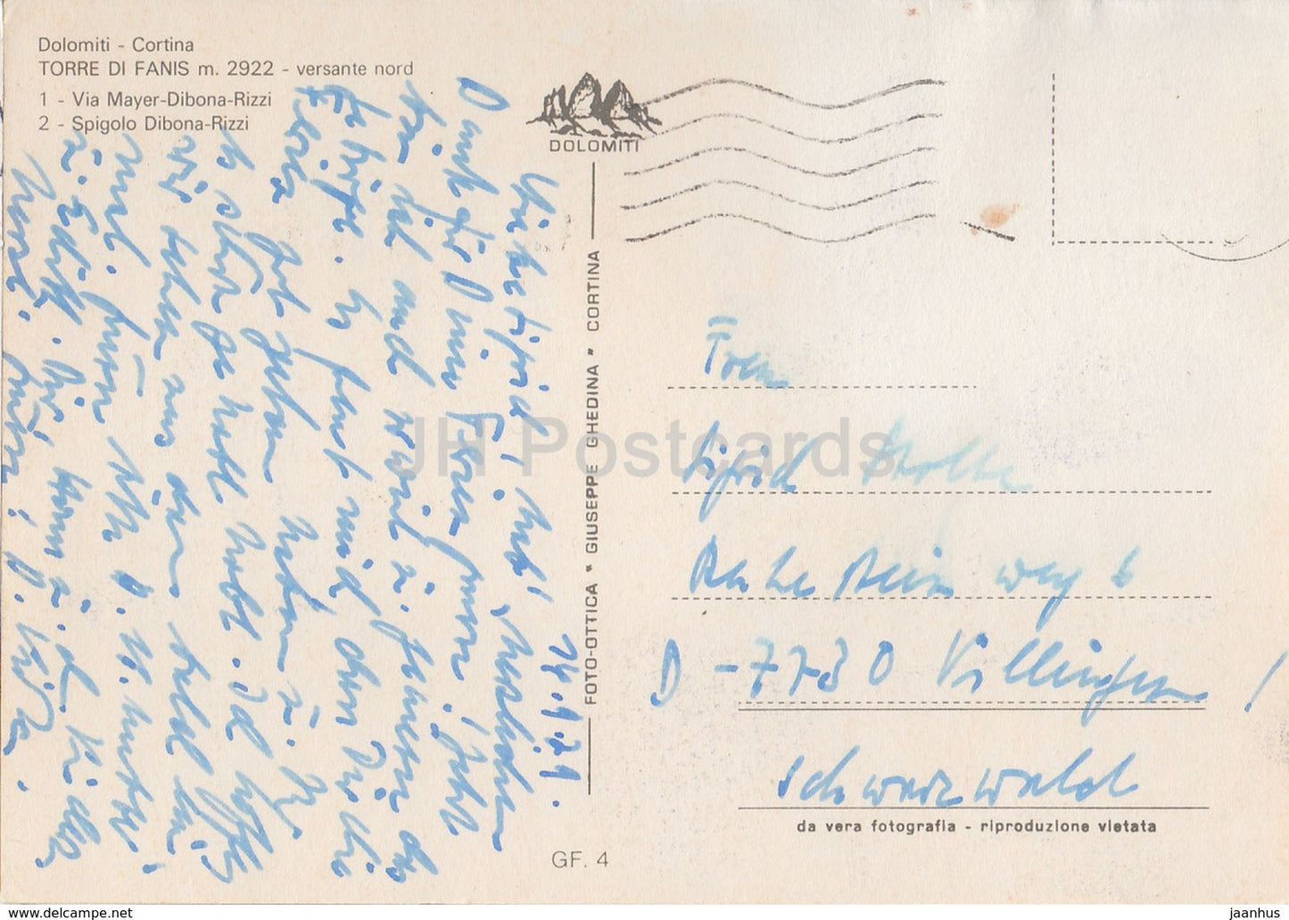 Dolomiti - Cortina - Torre di Fanis 2922 m - Via Mayer-Dibona-Rizzi - Spigolo Dibona-Rizzi - Italy - 1971 - used