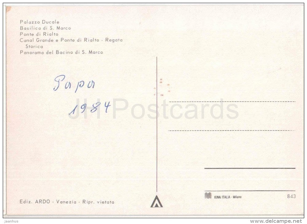 Saluti da Venezia - Palazzo Ducale - Basilica di S. Marco - gondola - Venezia - Veneto - 843 - Italia - Italy - unused - JH Postcards