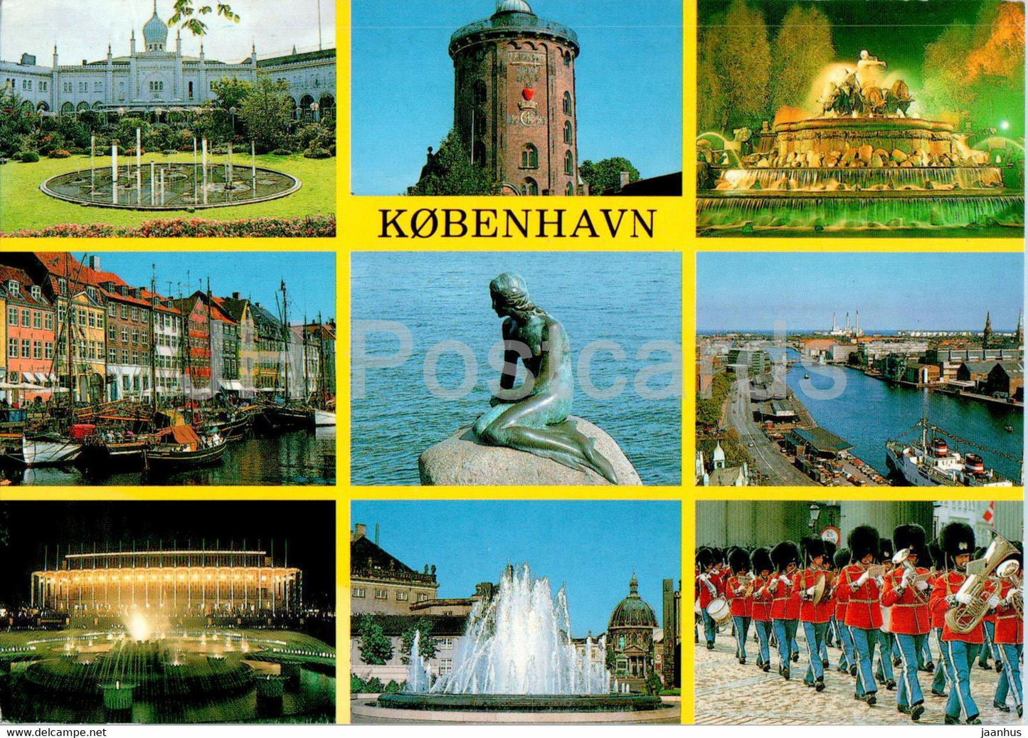 Copenhagen - Kopenhagen - Tivoli - Rundetarn - Nyhavn - Tivoli - Livgarden - multiview - Denmark - used - JH Postcards