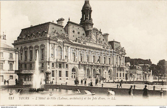 Tours - L'Hotel de Ville - Laloux architecte et les Jets d'eau - 211 - old postcard - France - used - JH Postcards