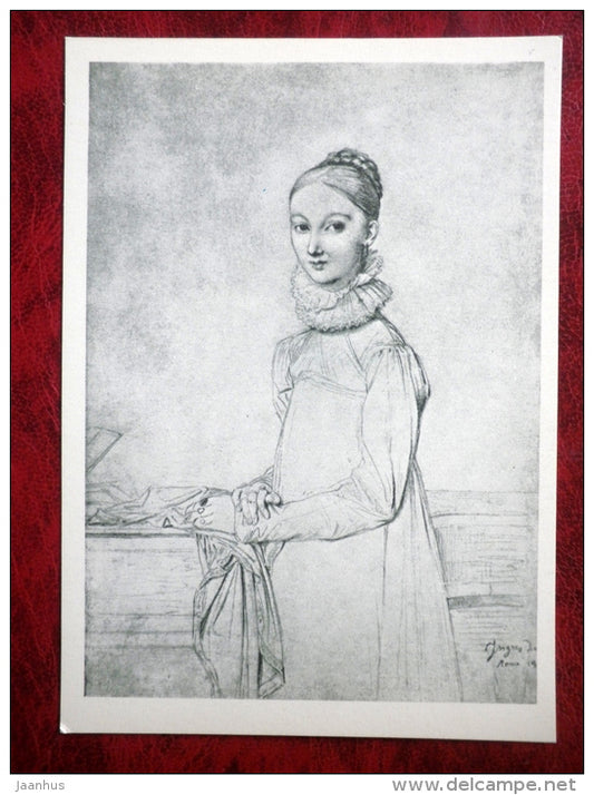 Drawing by Dominique Ingres - Portrait of a Young Girl - french art - unused - JH Postcards
