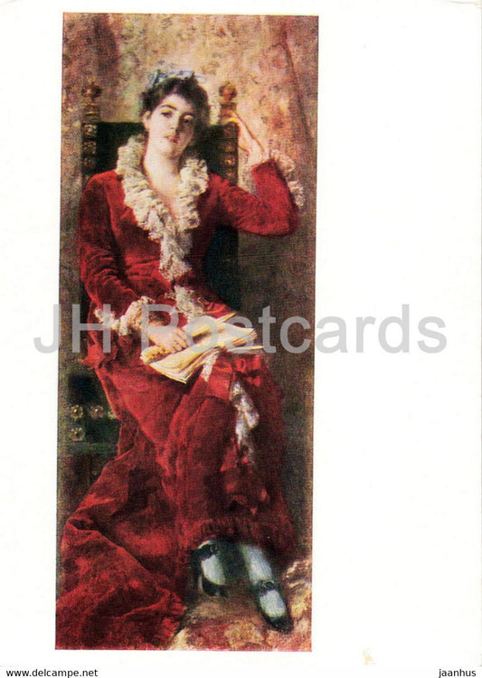 painting by K. Makovsky - Portrait of the artist's wife - woman - Russian art - 1963 - Russia USSR - unused - JH Postcards