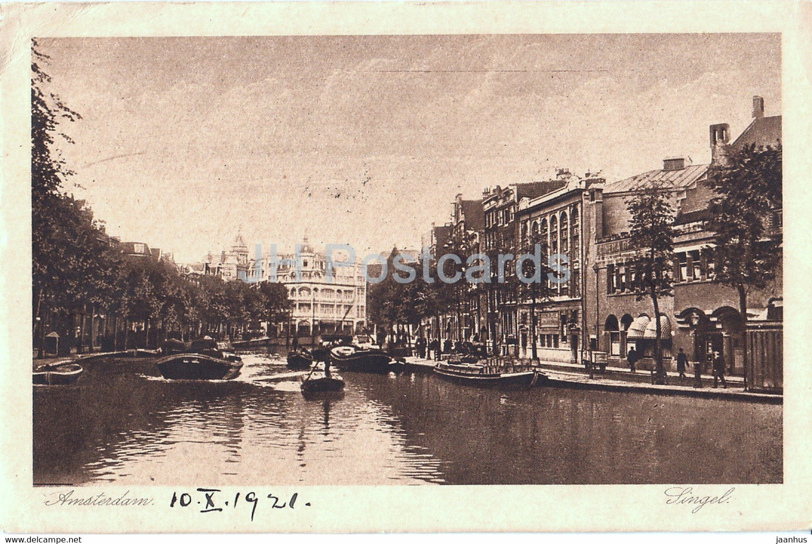 Amsterdam - Singel - boat - old postcard - 1921 - Netherlands - used - JH Postcards
