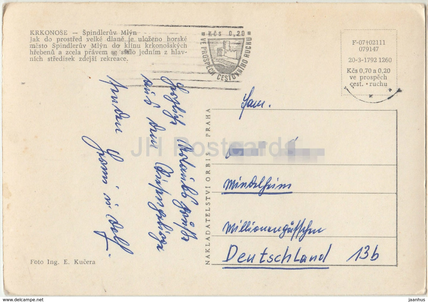 Krkonose - Spindleruv Mlyn - ski resort - Czechoslovakia - Czech Republic - old postcard - used