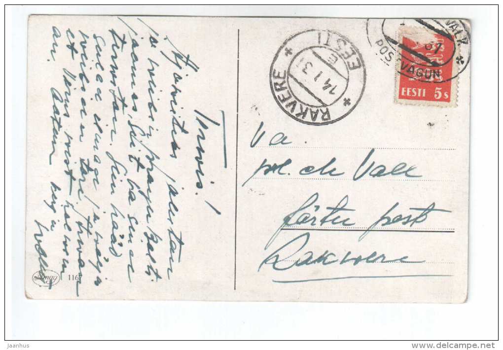 illustration - nture - swan - trees - pavilion - Amag 1167 - old postcard - circulated in Estonia 1931 Rakvere - used - JH Postcards