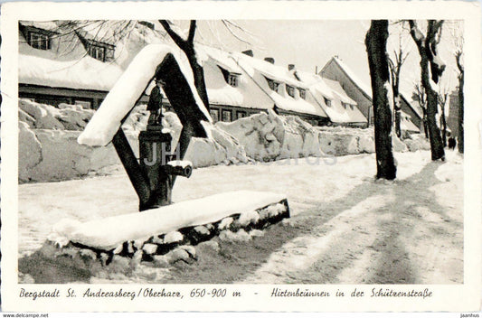 Bergstadt St Andreasberg Oberharz - Hirtenbrunnen in der Schutzenstrasse - old postcard - 1956 - Germany - used - JH Postcards