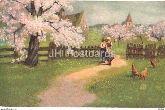 farm view - illustration - BNK 7945 - old postcard - 1917 - used - JH Postcards
