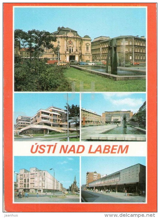 Usti nad Labem - town views - fountain - Czechoslovakia - Czech - used 1985 - JH Postcards