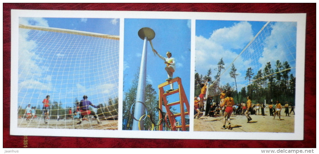 football - voleyball - torch - BAM - Baikal-Amur Mainline , construction of the railway  - 1981 - Russia USSR - unused - JH Postcards
