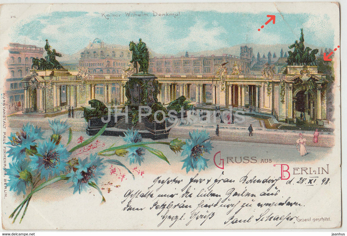 Gruss aus Berlin - Kaiser Wilhelm Denkmal - old postcard - Germany - used - JH Postcards