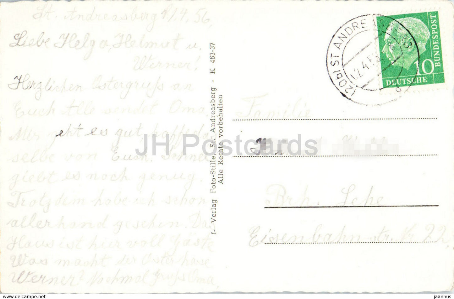 Bergstadt St. Andreasberg Oberharz - Hirtenbrunnen in der Schützenstraße - alte Postkarte - 1956 - Deutschland - gebraucht