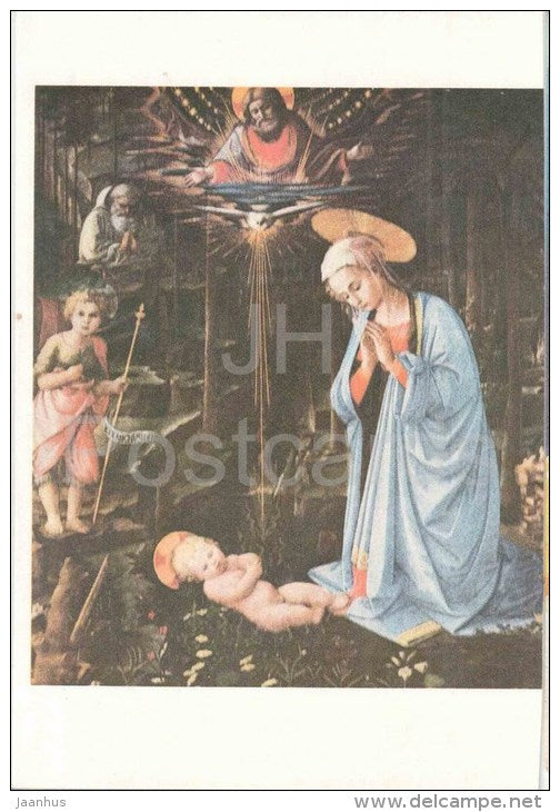 Christmas Greeting card - painting by Filippo Lippi - italian art - 1989 - Estonia USSR - used - JH Postcards