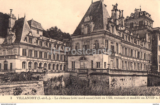 Villandry - Le Chateau - Cote Nord Ouest - castle - 3 - old postcard - France - unused - JH Postcards