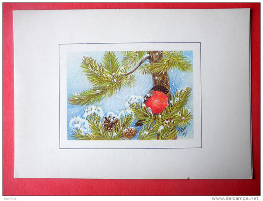 Christmas Greeting Card - bullfinch - bird - Finland - circulated in Finland - JH Postcards