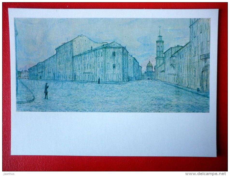 illustration by I. Glazunov . Parting - streets - Novel by F. Dostoyevsky White Nights - 1971 - Russia USSR - unused - JH Postcards