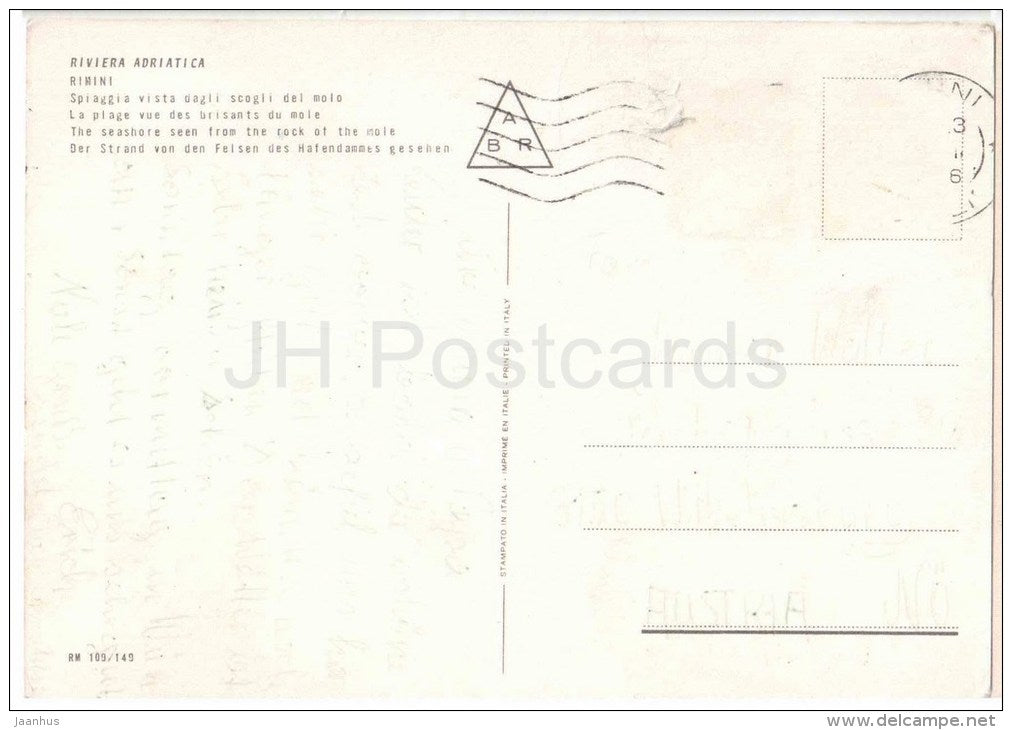 Spiaggia Vista dagli Scogli del Molo - Riviera Adriatica - Rimini - Emilia-Romagna - RM 109/149 - Italia - Italy - used - JH Postcards