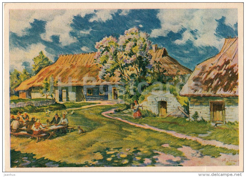 painting by A. Jansen - Farmyard - Estonian Art - 1955 - Estonia USSR - unused - JH Postcards