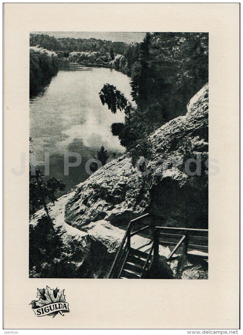 view near Velna cave - Sigulda - old postcard - Latvia USSR - unused - JH Postcards