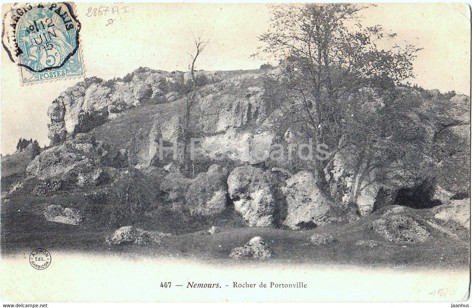 Nemours - Rocher de Portonville - 467 - old postcard - 1905 - France - used - JH Postcards