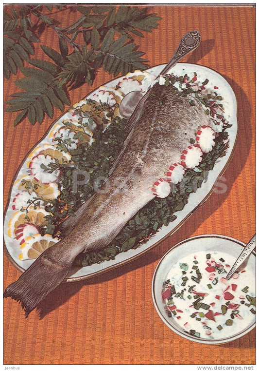 cooked cod with mayonnaise - Fish Dishes - food - recepies - 1986 - Estonia USSR - unused - JH Postcards