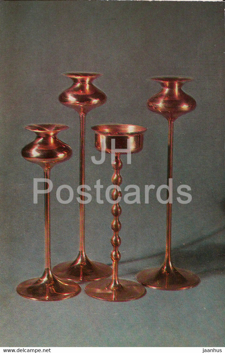Candlesticks by L. Kuldkepp - Metalwork and Stamped Leather from Estonia - 1978 - Russia USSR - unused - JH Postcards