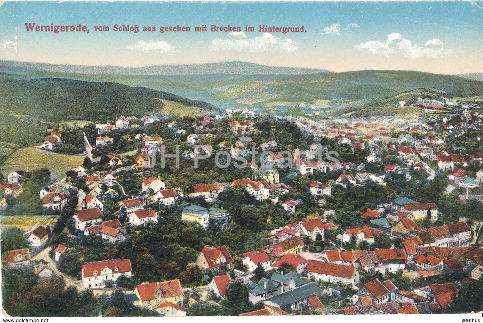 Wernigerode vom Schloss aus gesehen mit Brocken im Hintergrund - old postcard - 1919 - Germany - unused - JH Postcards