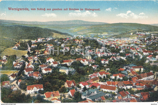 Wernigerode vom Schloss aus gesehen mit Brocken im Hintergrund - old postcard - 1919 - Germany - unused - JH Postcards