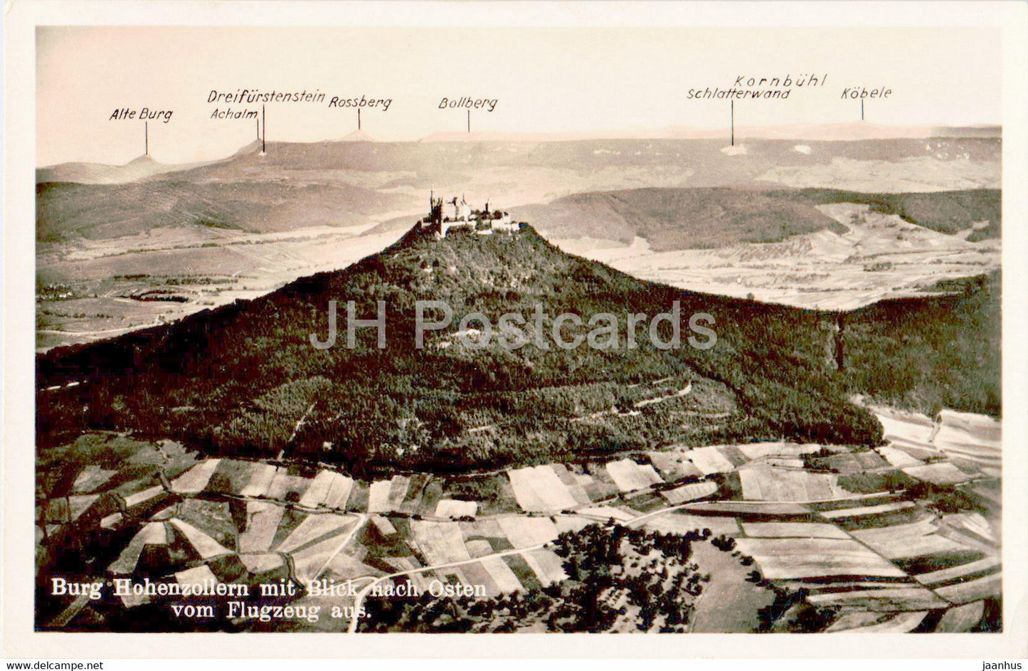 Burg Hohenzollern mit Blick nach Osten vom Flugzeug aus - old postcard - 1932 - Germany - used - JH Postcards