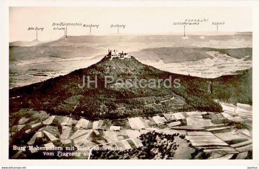 Burg Hohenzollern mit Blick nach Osten vom Flugzeug aus - old postcard - 1932 - Germany - used - JH Postcards