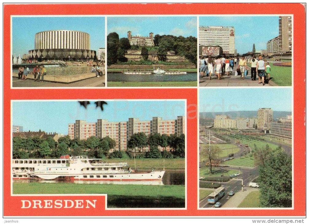 Dresden - Filmtheater Prager Strasse - Pionierpalast - Blick zum Pirnaischen Platz - Germany - 1986 gelaufen - JH Postcards