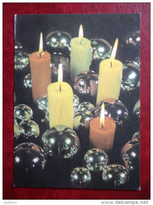 New Year Greeting card - candles - decorations - 1970 - Estonia USSR - used - JH Postcards