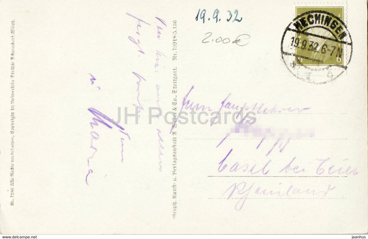 Burg Hohenzollern mit Blick nach Osten vom Flugzeug aus - carte postale ancienne - 1932 - Allemagne - utilisé